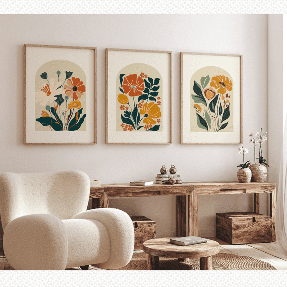 Terracotta Abstract Floral Boho Poster Set , Poster Only