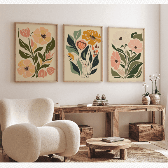 Terracotta Abstract Floral Boho Poster Set , Poster Only