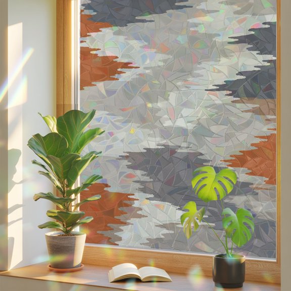 Terracotta Abstract Window Privacy Film Rainbow Static Cling Stain Glass Window Film for Glass Door, Decorative Heat Control Sunroof Decal Sticker for Car 17.7"x39.3" Boho Zigzag Ikat Wave Vintage