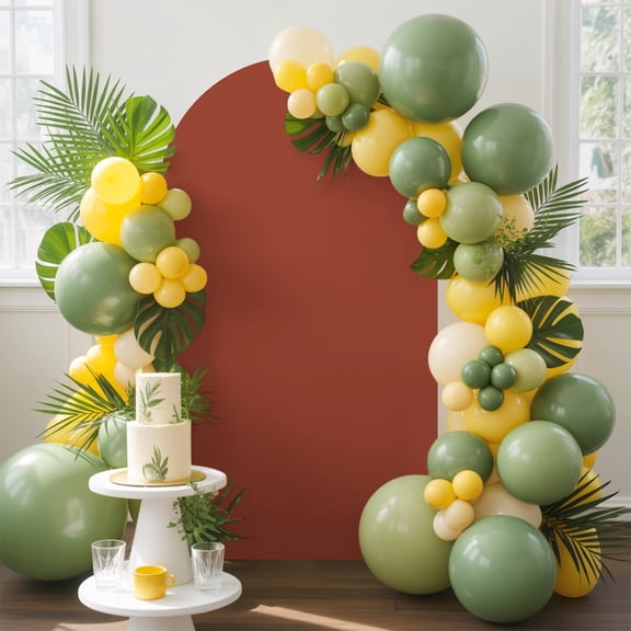 Terracotta Arch Backdrop Cover, 5FT, Rustic Red Solid Background Autumnal Rustic Farmhouse Spandex Arch Covers Double-Sided Backdrop for Wedding Birthday Party Photo Background Decoration