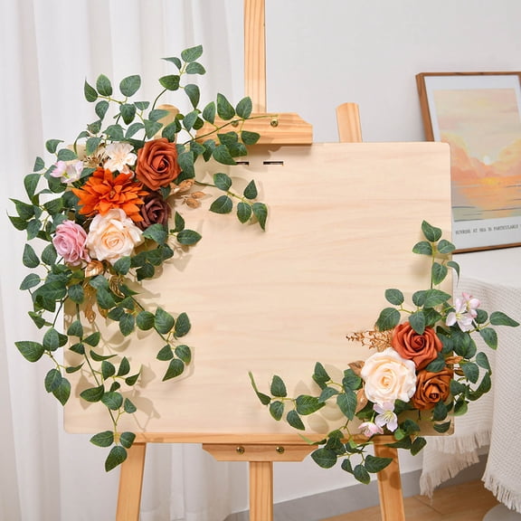 Terracotta Arch Flowers Artificial Floral Swags for Wedding Decor Centerpieces, Burnt Orange Rose Garland Arrangements for DIY Sweetheart Table Wall Window Welcome Signs Mantel
