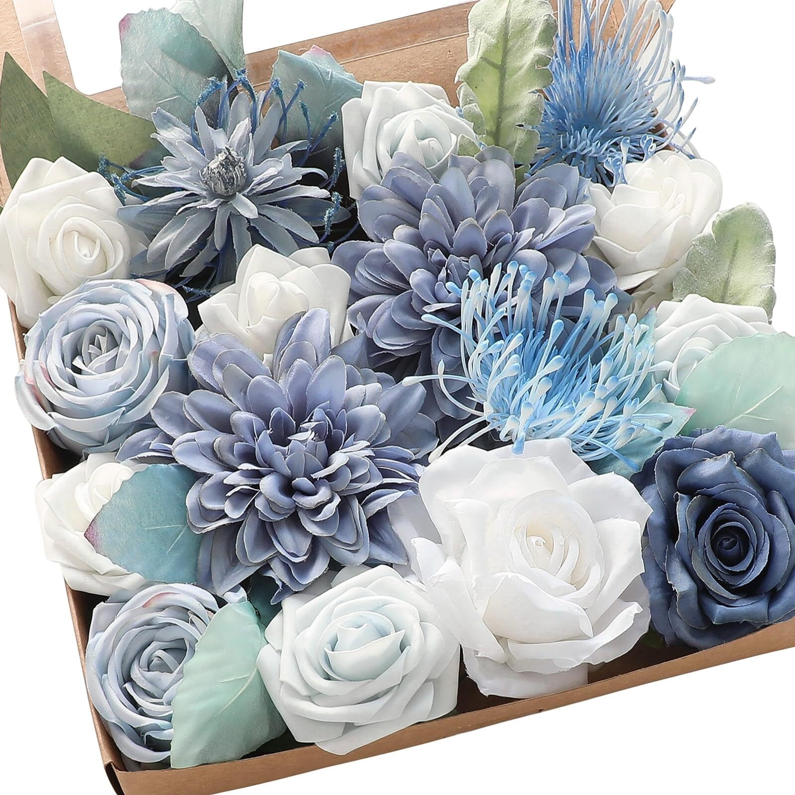 Terracotta Artificial Flowers Burnt Orange Fake Roses Peonies Dahlia Greenery Combo Box Set for DIY Wedding Bouquets Bridal Shower Centerpieces Floral Arrangements Party Tables Home Decoration