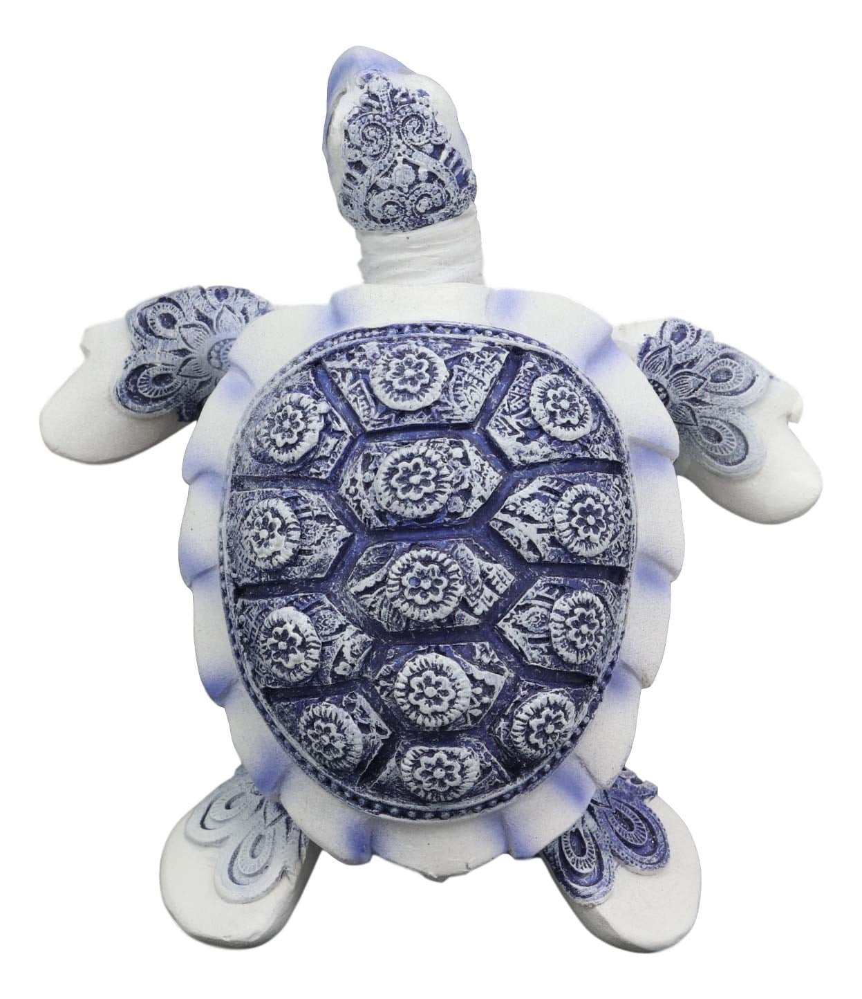 Blue and White Resin Feng Shui Turtle Statue 4.5" Nautical Decor