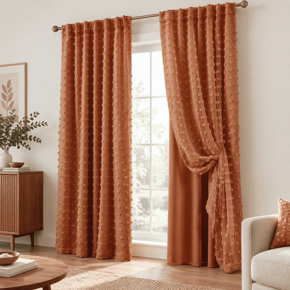 Terracotta Boho Blackout Curtafor Bedroom Bohemian Pom Double Layer Patterned Drapes Rustt Orange Sheer Overlay Western Living Ro