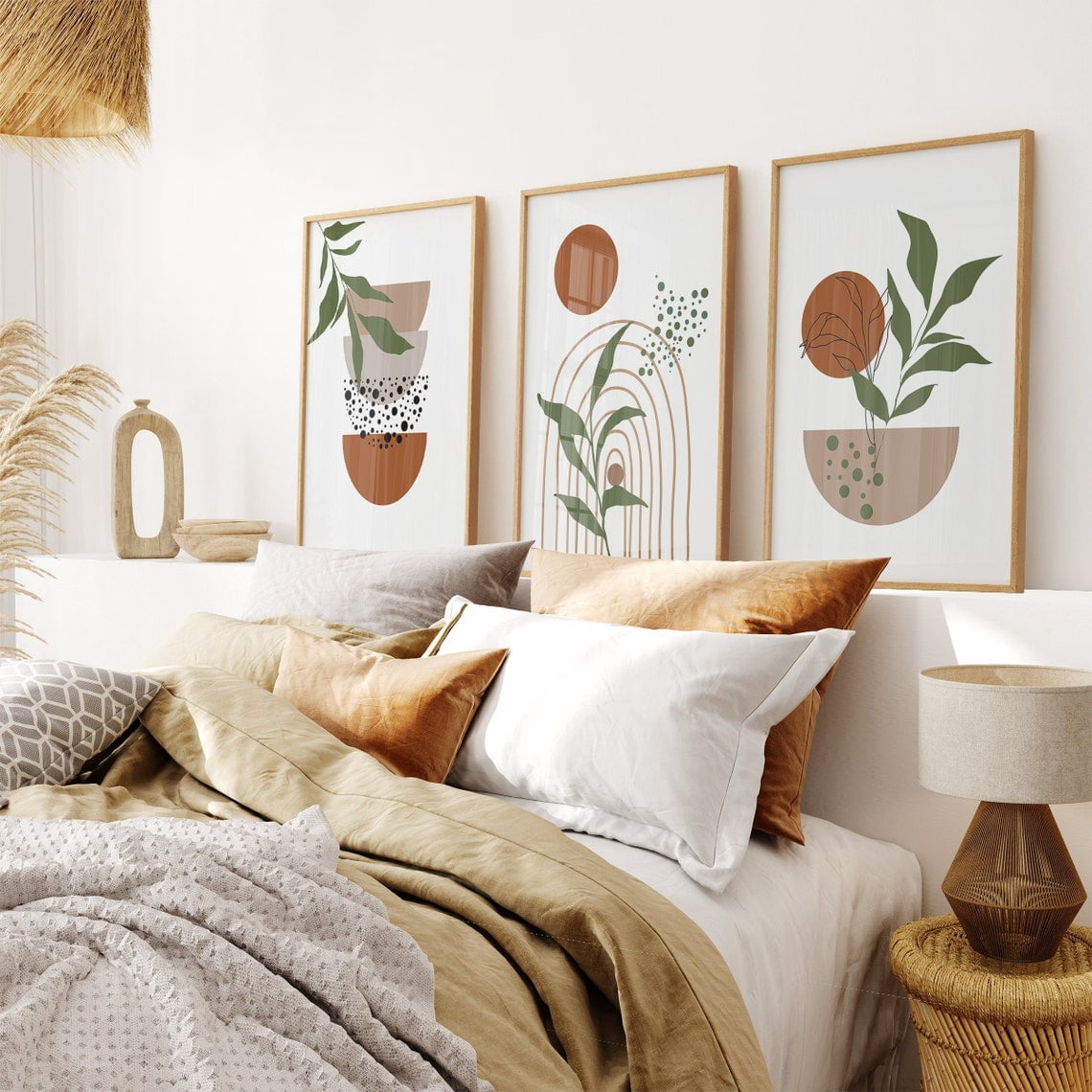 Terracotta Boho Geometric Wall Art Prints Set Of 3, Abstract Decor ...