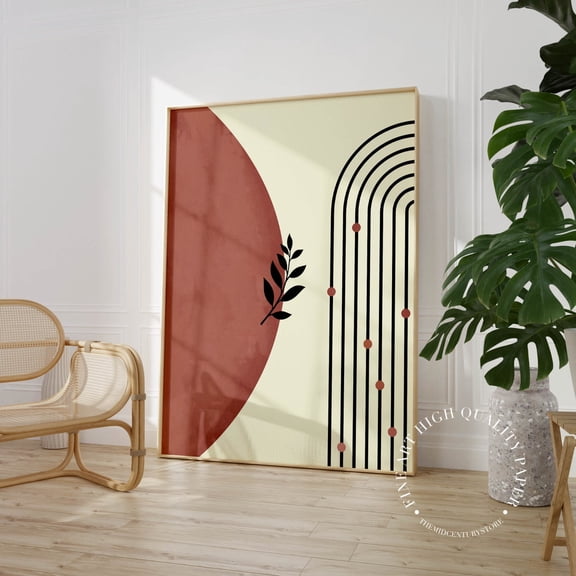Terracotta Boho Mid Century Modern Wall Art, Unframed Canvas 12x16in