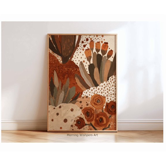 Terracotta Botanical Wall Art Abstract Floral Desert Poster Boho Nature Home Decor