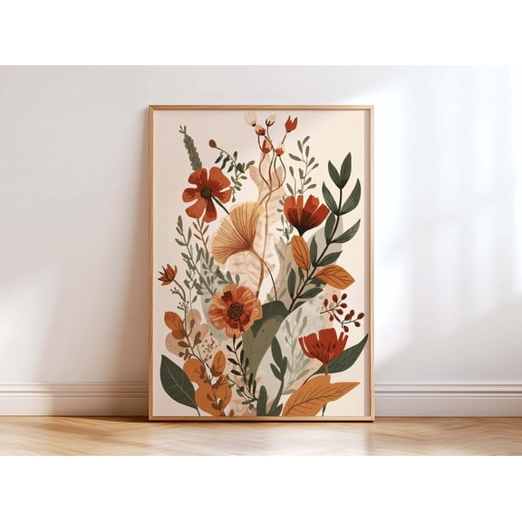 Terracotta Botanical Wall Poster Abstract Floral Poster Boho Earth Tone Flower Art Modern Neutral Home Decor Botanical Illustration, Poster Only