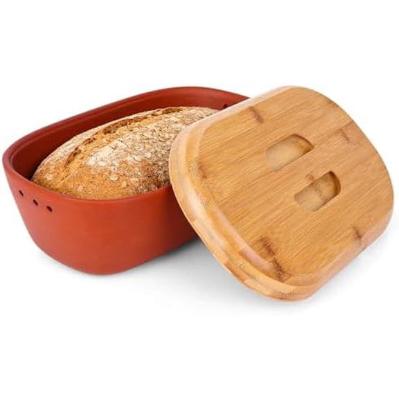 Terracotta Bread Box with Lid - Practical Ceramic Bread Saver (Internal Space 9.8x5.1x3.9 inches) -Breathable Clay Box for Long-Lasting Freshness of Bread and Rolls, Ideal For Bread Fruits Vegetables