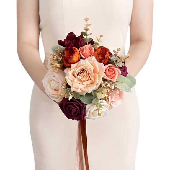 Terracotta Bridesmaid Bouquet, Burnt Orange Wedding Bouquets for Bridesmaids, 7 Inch Bridal Bouquets for Bridesmaids, Wedding Decor, Ceremony, Anniversary, Homecoming, etc.