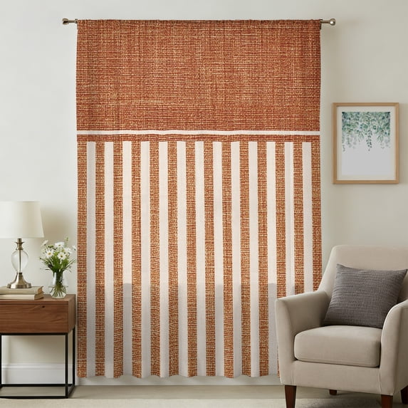 Terracotta Brown Striped Sheer Curtains 72 Inches Long, Boho Stripes Minimalist Linen Texture Light Filering Curtains, Breathable Simi Curtain Privacy Drapes for Living Room Bedroom Window Treatment