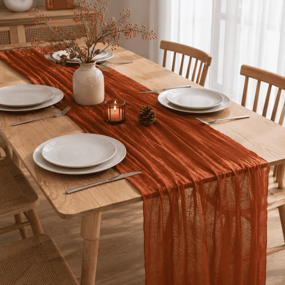 Terracotta Cheesecloth Table Runner, 10 FT Rustic Boho Gauze Table Runner for Wedding, Baby Shower, Bridal Shower, Summer Party and Home Table Decorations