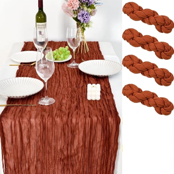 Terracotta Cheesecloth Table Runner set of4, 9.84ft (36x118Inch), Boho Cheese Gauze Bohemian Decorations for Wedding Bridal Party Thanksgiving Christmas Dining Table, Outdoor Indoor, Tandoori