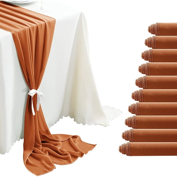 Terracotta Chiffon Table Runner 10Ft Wedding Table Runner 29x120 Inches Sheer Romantic Tulle Table Runner for Wedding Decor Bridal Shower Baby Shower Birthday Party Cake Table Decoration
