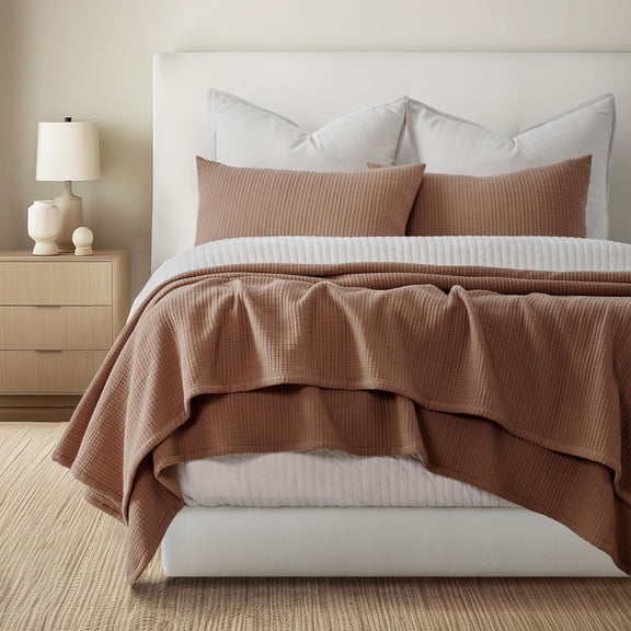 Terracotta Clay Full/Queen (92" X 96") Matelasse Cotton Gauze Bedspread Coverlet Set