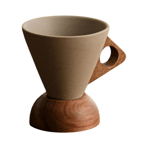 Terracotta Coffee Mug Set, Conical Coffee Cup, Vintage Ceramic Coffee Cup with Wooden Base, Cone Shaped Coffee Cup Set with Wood Handle and Coaster, Espresso Cup for Home, Party, Office Use