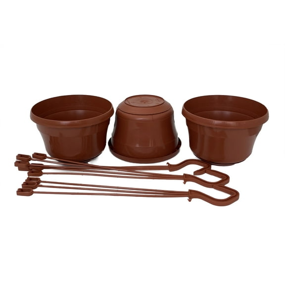 Terracotta Color 6" Plastic Hanging Basket with Attached Saucer - 3 Pack