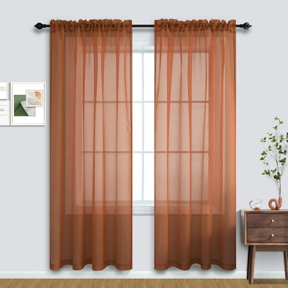 Terracotta Curtains 84 Inch Length for Living Room 2 Panel Sets Rod Pocket Sheer Curtains for Living Room Rust Burnt Orange Red