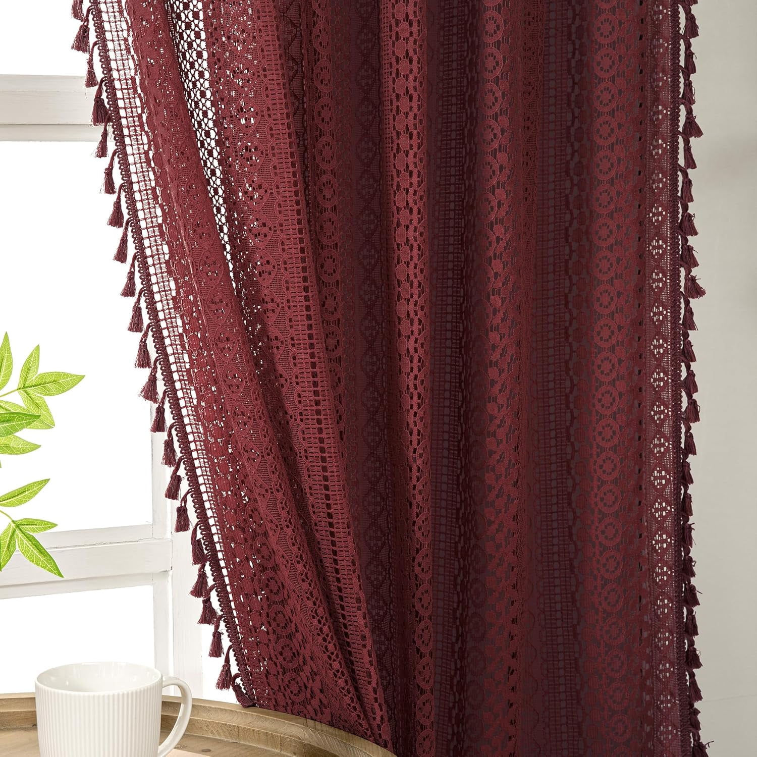 Terracotta Curtains,Over Sink Cotton Blend Crochet Sheer Kitchen ...