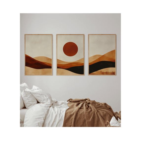 Terracotta Desert Boho Sun Triptych Mid Century Landscape Poster Home Decor Office Wall Art Set 3