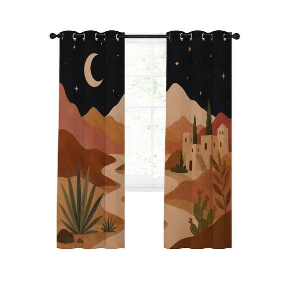Terracotta Desert Night Blackout Curtains 2 Panels Set Boho Vintage Moon Agave Cactus Plants Thermal Insulated Privacy Black Out Drapes Window Curtain for Living Room Bedroom 27.5 x 39 Inch