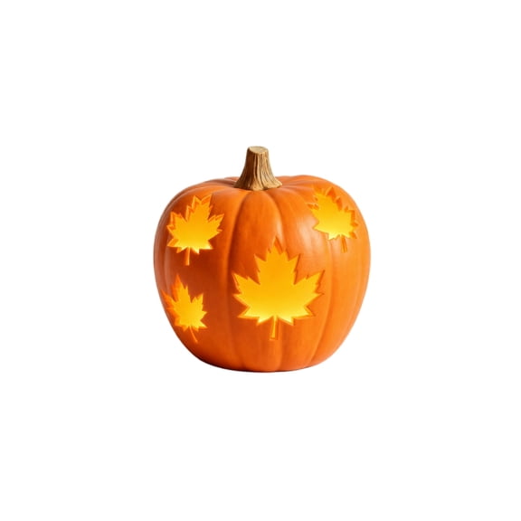 Terracotta-Effect Maple leaves Cutout Pumpkin, Warm Light Up Terracotta Pumpkin Statue, Maple Leaf Hollow Design Halloween Harvest Festival Table Decor