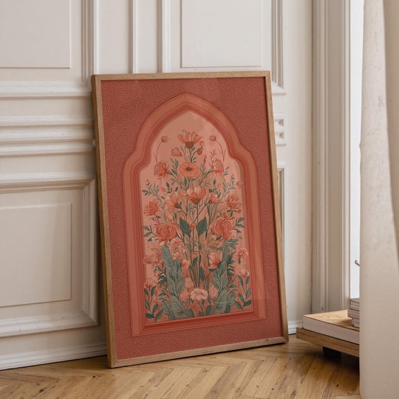 Terracotta Floral Arch Print, Vintage Botanical Wall Art, Warm Earth Tone Decor Poster Unframed Paper Print