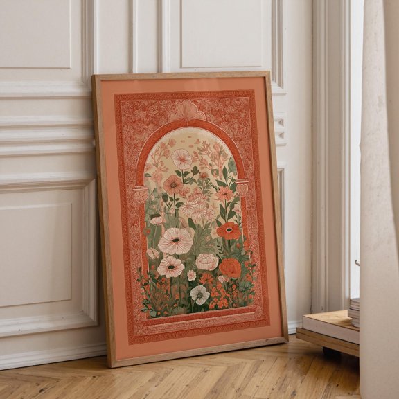 Terracotta Floral Arch Vintage Botanical Warm Earth Tone Graphic Poster Unframed Paper Print