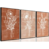 Terracotta Floral Canvas Wall Art Mid-Century Flowers Bouquet Pictures Vintage Farmhouse Botanical Poster Prints Abstract Floral Wall Decor for Living Room Bedroom Office Bathroom Unframed
