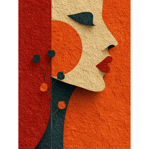 Terracotta Floral Female Face Line Canvas Print, Minimal Abstract Modern Bedroom Living Room Wall Decor Art