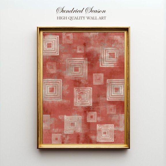 Terracotta Geometric Art Midcentury Modern Square Pattern Red Beige Abstract, Unframed Paper Poster 8x10in