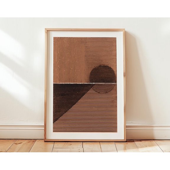 Terracotta Geometric Shadow Rust Line Modern Minimalist Wall Art Print, Unframed Paper Poster 24x36in