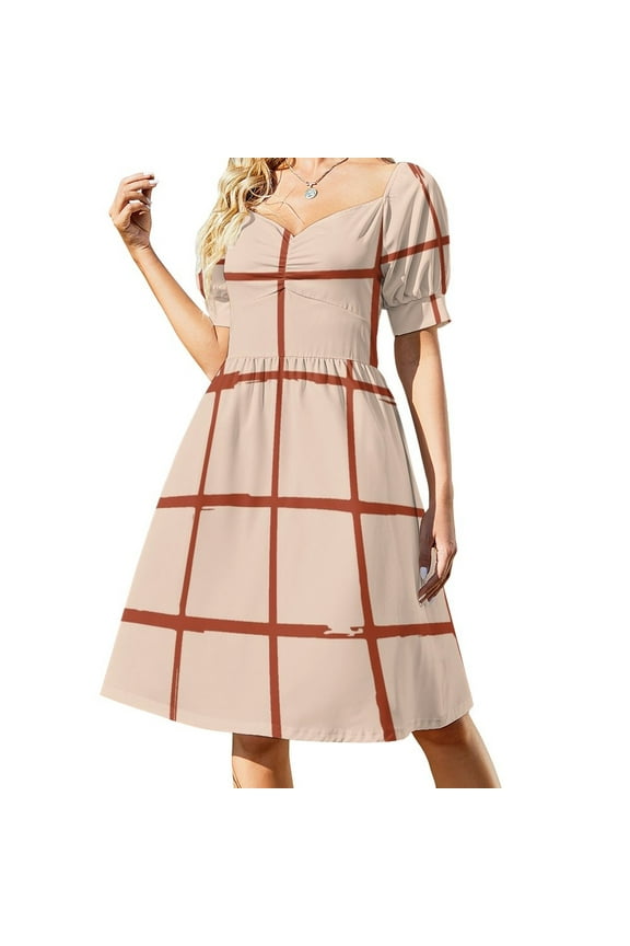 Terracotta Gingham Pattern Sleeveless Dress women party dresses sexy dress summer women's suit