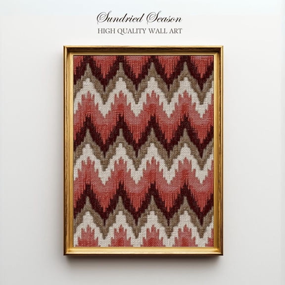 Terracotta Ikat Zigzag Wall Art Earth Tone Tribal Pattern Boho