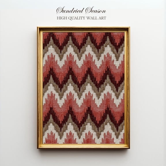 Terracotta Ikat Zigzag Wall Art Print, Earth Tone Tribal Pattern Poster, Boho Geometric Decor, Bedroom, Entryway Or Southwestern Living Room UNFRAMED Poster, Wall Art for Decor, Present, 8x12