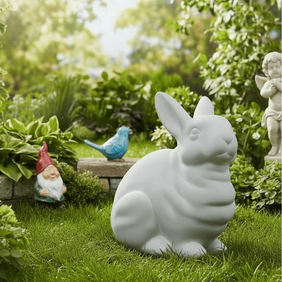 Terracotta Kneeling Rabbit Figurine, Gray Decorative Bunny Statue for Home Décor