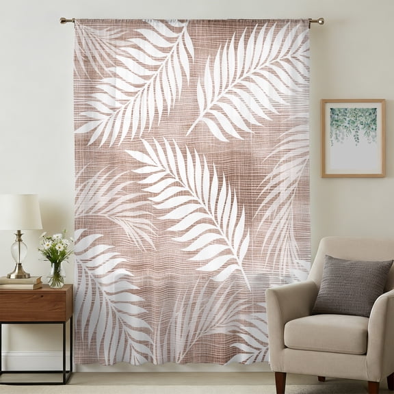 Terracotta Leaves Sheer Curtains 45 Inches Long, Summer Coastal Botanical Plants Vintage Light Filering Curtains, Breathable Simi Curtain Privacy Drapes for Kitchen Bathroom Small Window Treatment