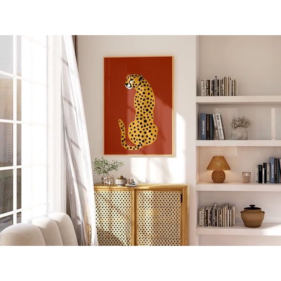 Terracotta Leopard Illustration Boho Animal Wall Art, Unframed Paper Print Size 16x24