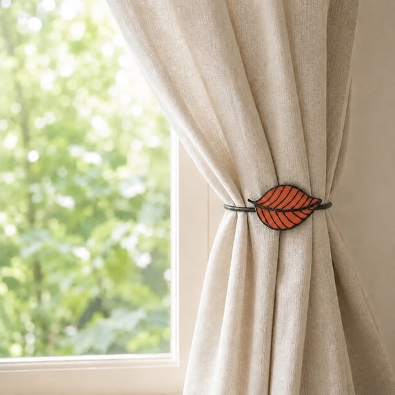 Evideco French Home Goods Curtain Holdbacks Terracotta Magnetic Tieback - Elegant Leaf Pattern in Resin - Functional Accessory for Curtains and Drapes