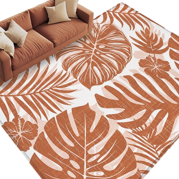 Terracotta Monstera Area Rug 8x10 Washable Rug Non Slip Palm Tree Leaf Boho Botanical Tropical Large Area Rug Soft Stainresistant Indoor Carpet for Living Room Bedroom Office Dining Room Nursery