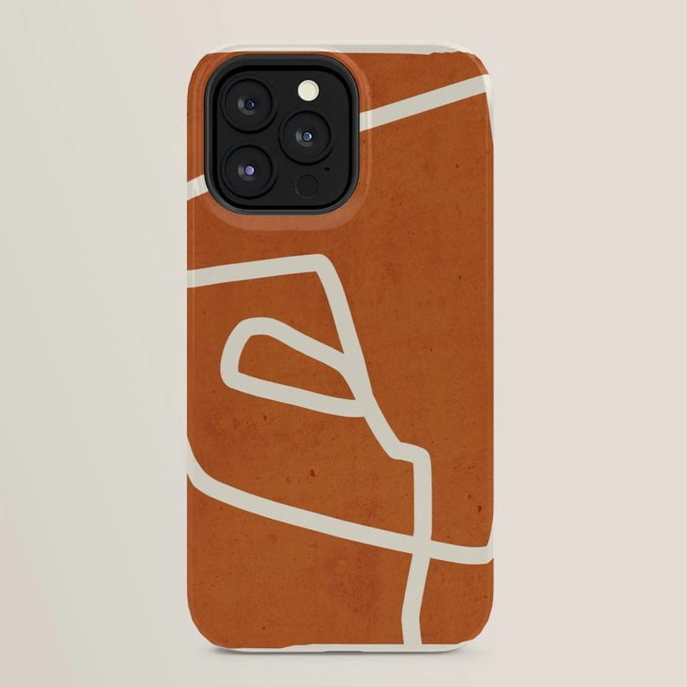 Terracotta Orange Abstract Face Line Art Tough Case for Apple iPhone ...