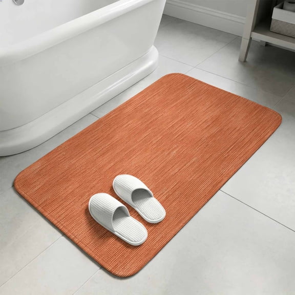 Terracotta Orange Solid Color Bathroom Rugs Non Slip Washable Bath Mat Absorbent Front Door Mat Minimalist Vintage Linen Texture Indoor Doormat for Kitchen Entryway Shower Decor 15.7"x23.6"
