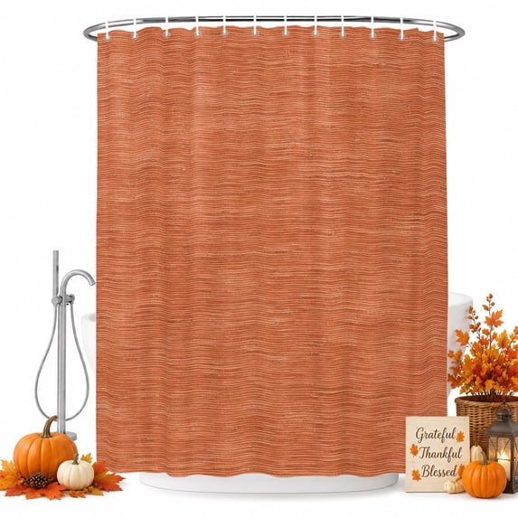 Terracotta Orange Solid Color Shower Curtain, Waterproof Shower Curtains for Bathroom, Minimalist Vintage Linen Texture Washable Fabric Bathtub Curtain Set Bath Decor with 12 Hooks 72"x78"