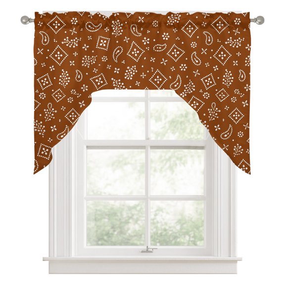 Terracotta Paisley Swag Valance for Windows, Fall Amber Icons Bandana Grid Rustic Swag Curtains Valances for Small Window Treatment Rod Pocket for Kitchen Bathroom 1 Panel 56x36in