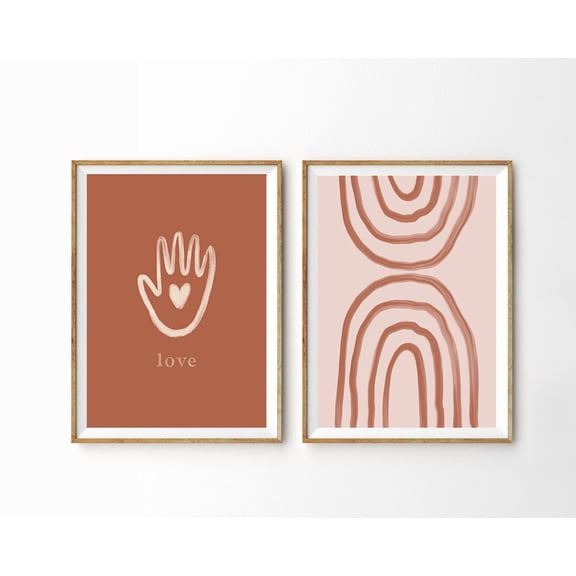 Terracotta Pink Boho Set Rainbow Print Nursery Burnt Orange Rust Art Set 2 Stretched Canvas 12x18