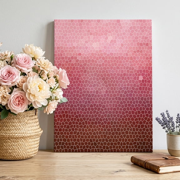 Terracotta Pink Mosaic Canvas Wall Art, Minimalist Abstract Hexagonal Grid Gradient Pictures Wall Decor Wooden Framed Artwork Art Prints for Living Room Hallway Bedroom Office 8"x10"