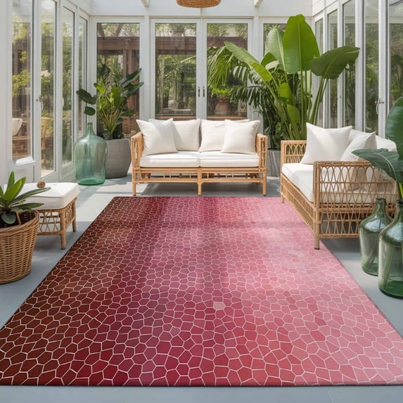 Terracotta Pink Mosaic Washable Living Room Rugs 5'x8', Minimalist Abstract Hexagonal Grid Gradient Washable Throw Large Area Rug Non-Slip Sturdy Edge Binding Carpet for Living Area Kitchen Office