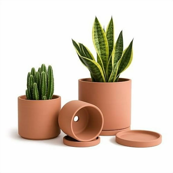 Terracotta Pots for Plants, 4.2 Inch 5.3 Inch 6.5 Inch, Succulent Planter Pot with Drainage and Saucer, 40-T-A-0