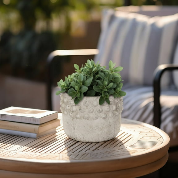 Terracotta Pottery Planter - Decorative Garden & Home Flower Pot with Textured Design - Rustic Indoor & Outdoor Plant Container - Durable & Stylish for Patio or Living Space - 9" Ivory & Tan