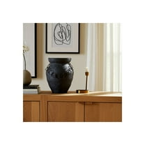 Terracotta Pottery Vase with Metal Chain Accent - Handmade Rustic Decorative Flower Pot for Home, Office, Bedroom, Living Room - Casual Style - 12" Black